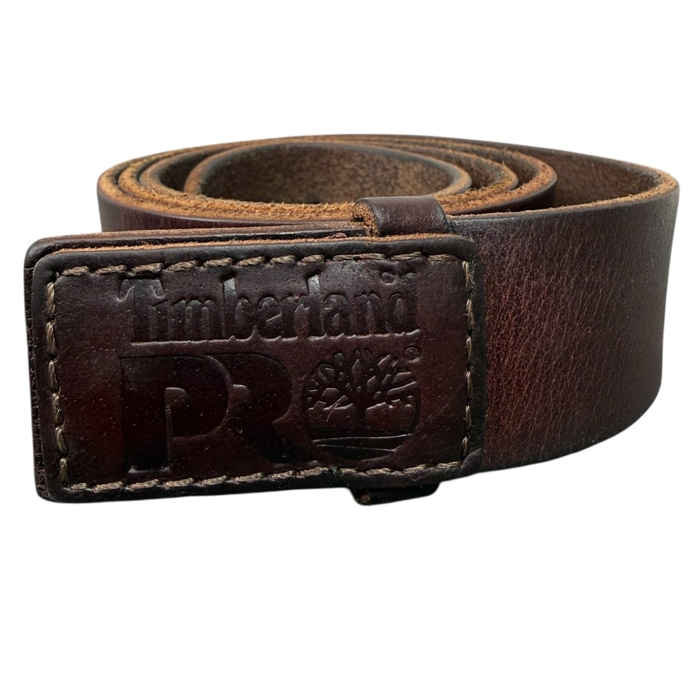 Timberland PRO Leather Belt Mens 36 No-Scratch No Buckle Brown Full Grain Rugged